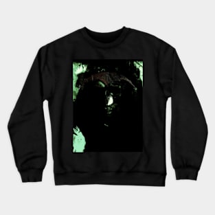 Portrait, digital collage and special processing. Dark fantasy. Tired warrior, beautiful diadem. Desaturated green. Battered. Crewneck Sweatshirt